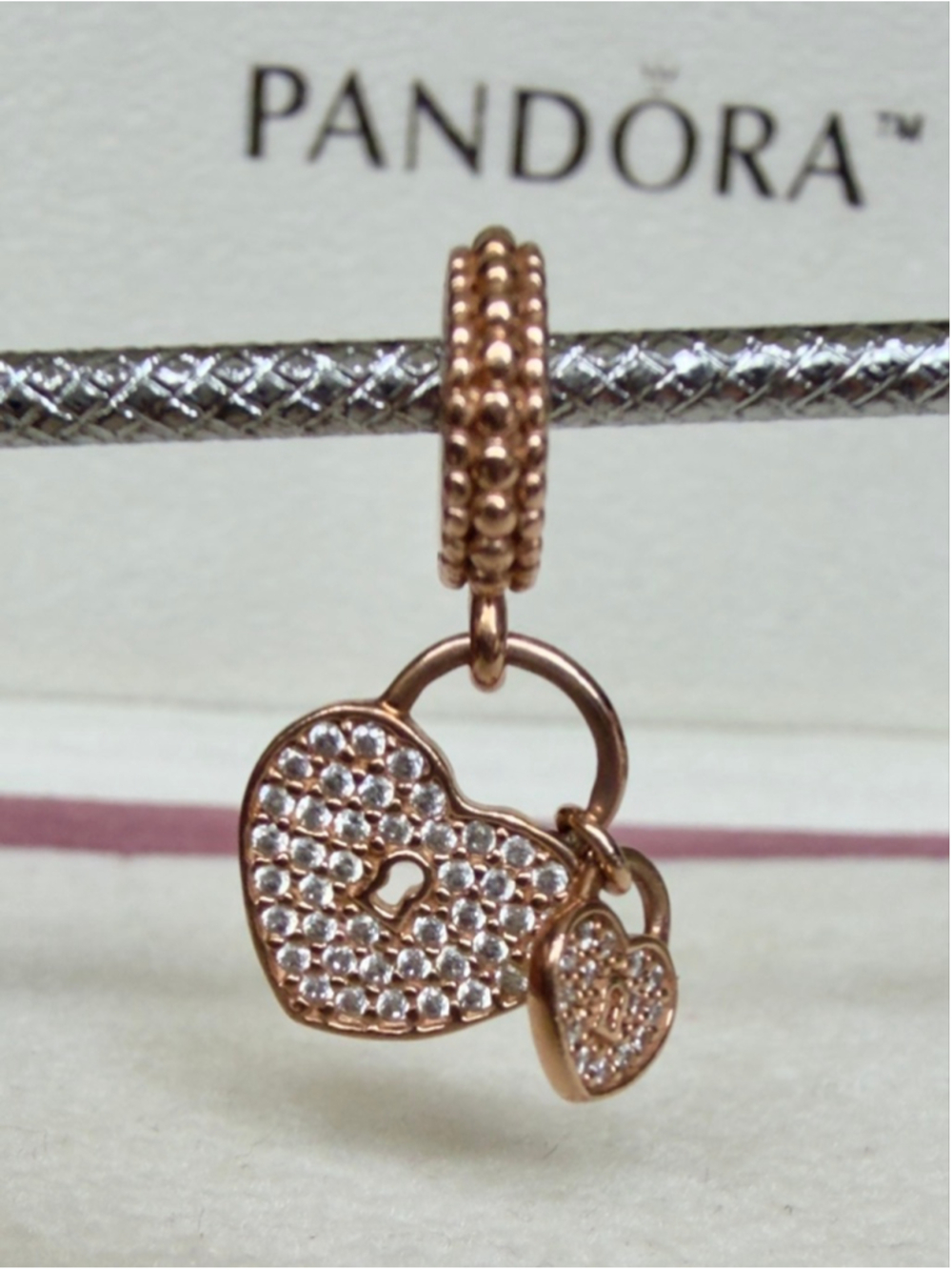 PANDORA Rose Gold Pavé Heart Padlocks Charm Pendant 781807CZ